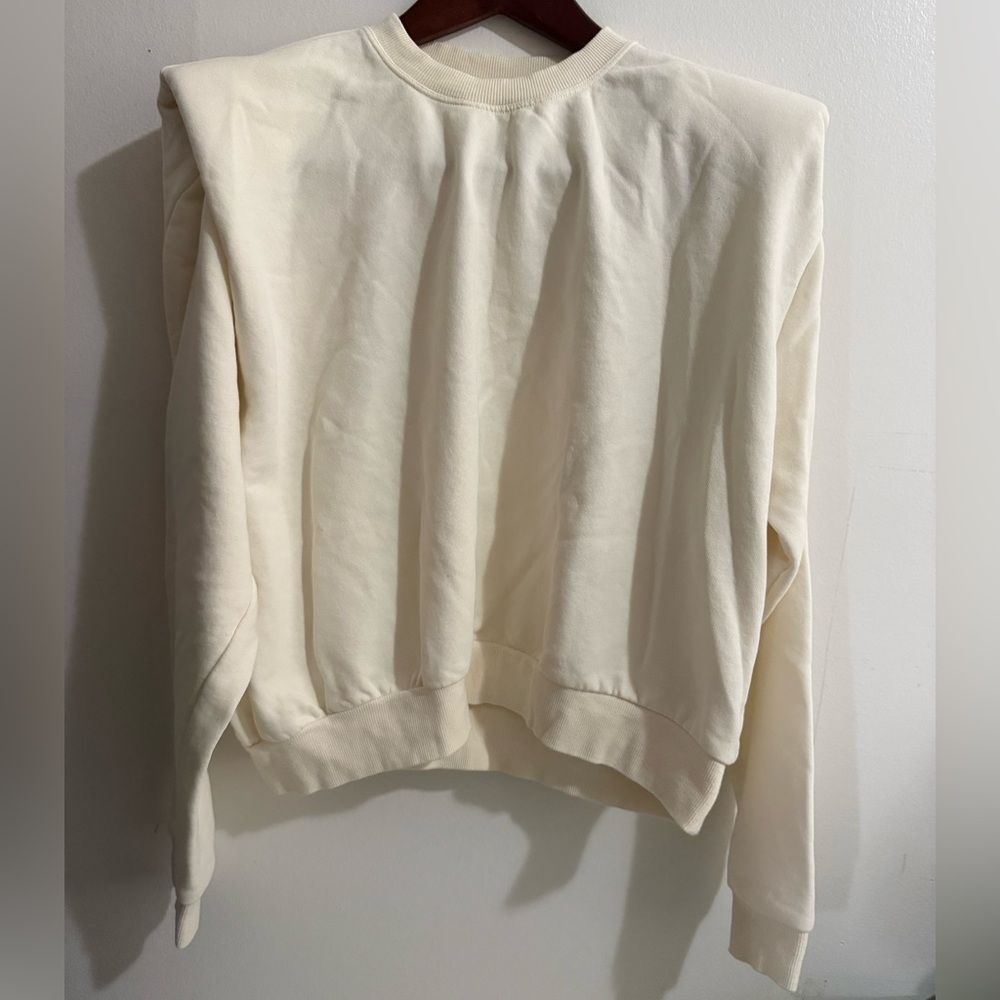 H&M Shoulder Padded Cream Crewneck Sweater